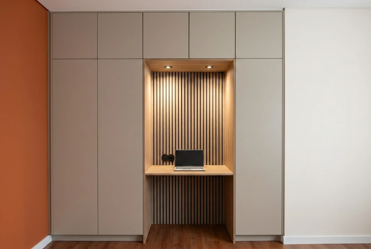 ArmÃ¡rio com escrivaninha embutida em design minimalista - Frota Móveis